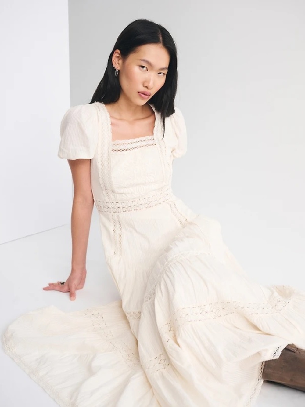 Kemo Sabe x Abercrombie & Fitch Puff Sleeve Lace-Pieced Maxi Dress XS - Picture 7 of 9